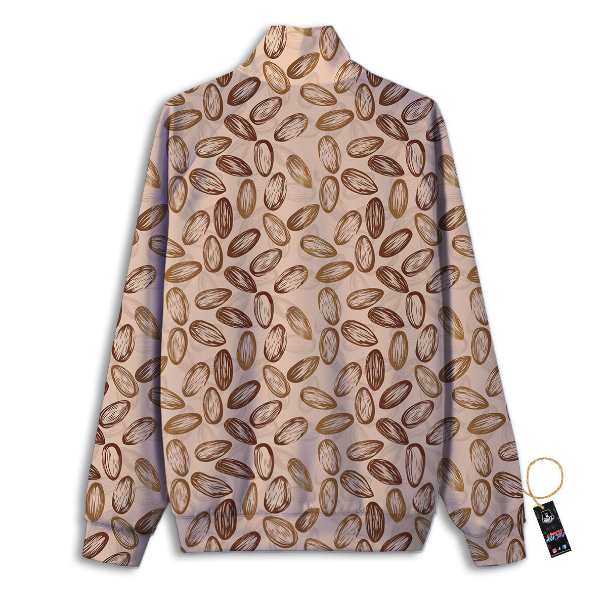 Almond Beige Print Pattern Track Jacket-grizzshop