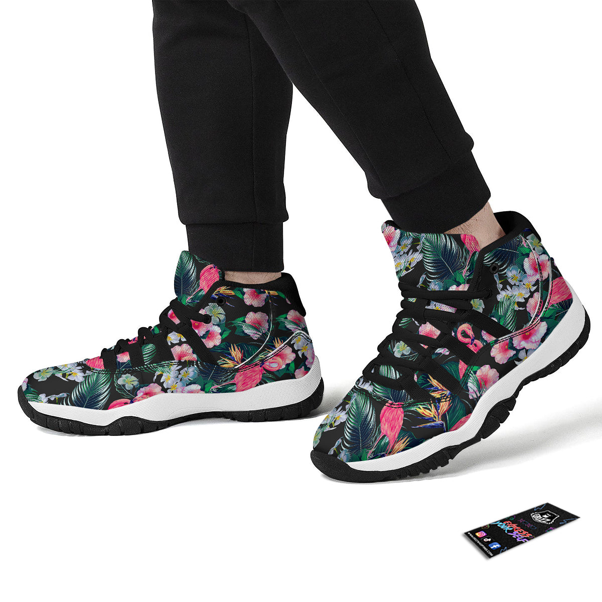 Aloha Flamingo Tropical Print Pattern Black Bball Shoes-grizzshop