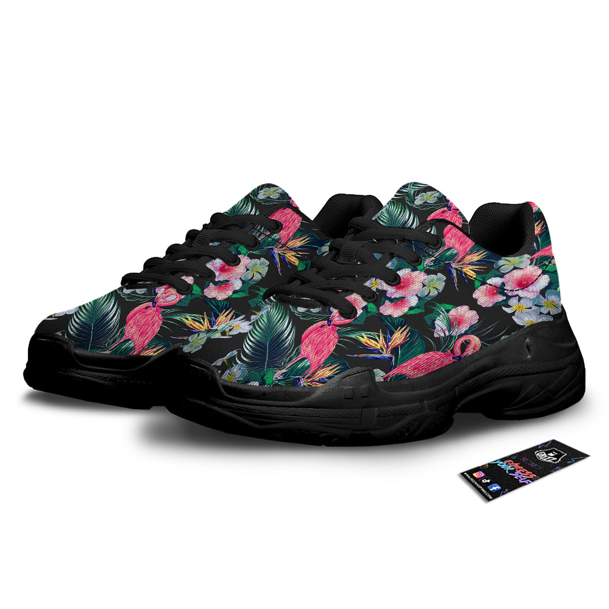 Aloha Flamingo Tropical Print Pattern Black Chunky Shoes-grizzshop