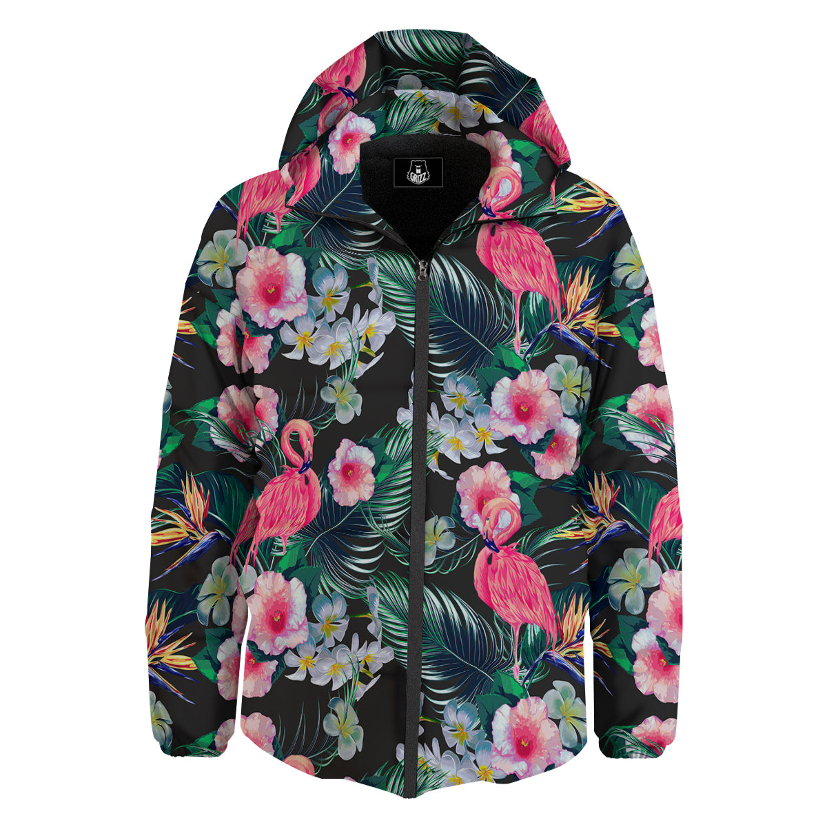 Aloha Flamingo Tropical Print Pattern Down Jacket-grizzshop