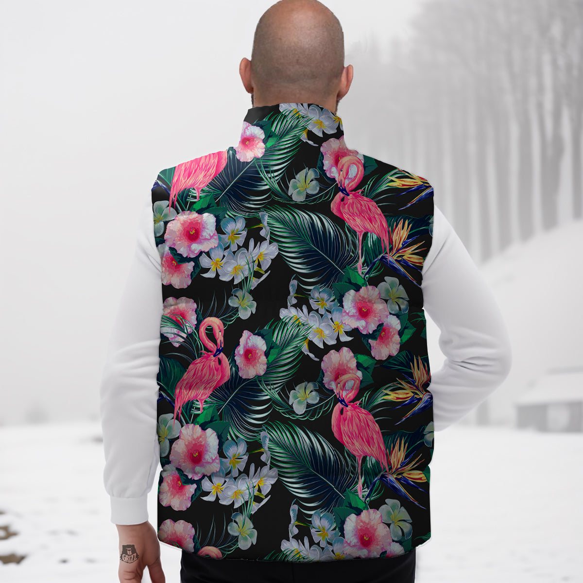Aloha Flamingo Tropical Print Pattern Down Vest-grizzshop
