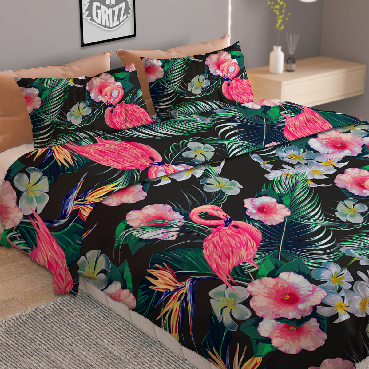 Aloha Flamingo Tropical Print Pattern Duvet Cover Bedding Set