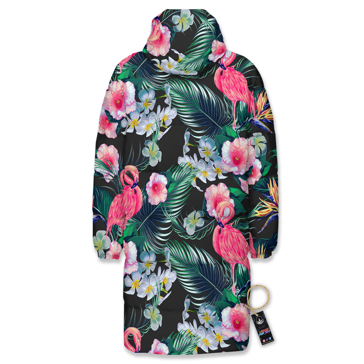 Aloha Flamingo Tropical Print Pattern Long Down Jacket-grizzshop