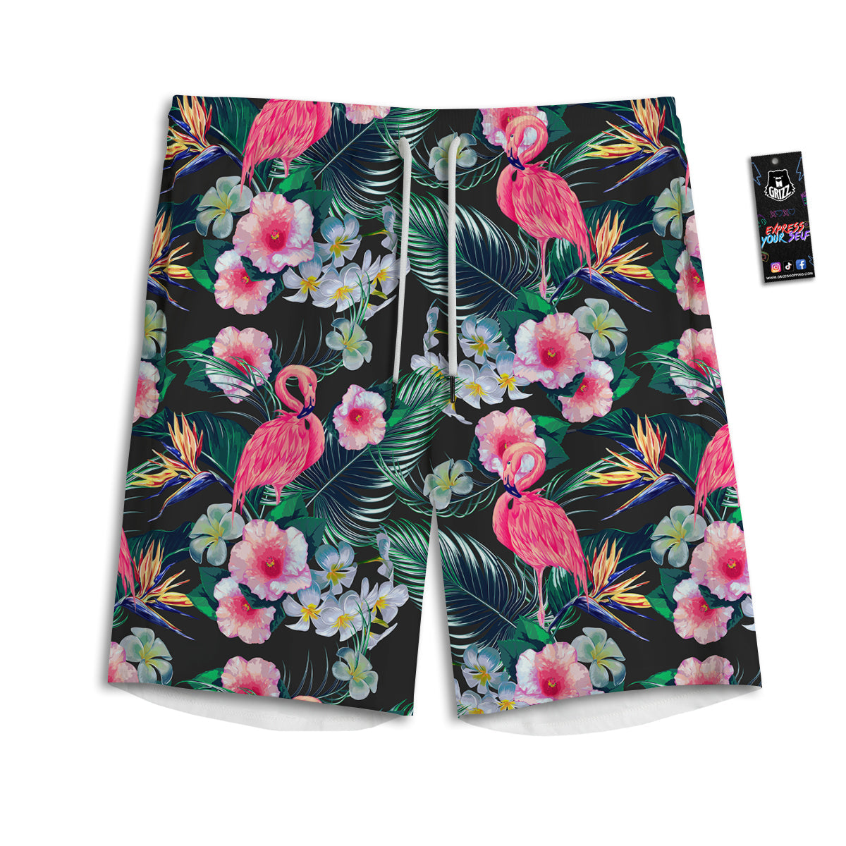 Aloha Flamingo Tropical Print Pattern Men's Athletic Shorts-grizzshop