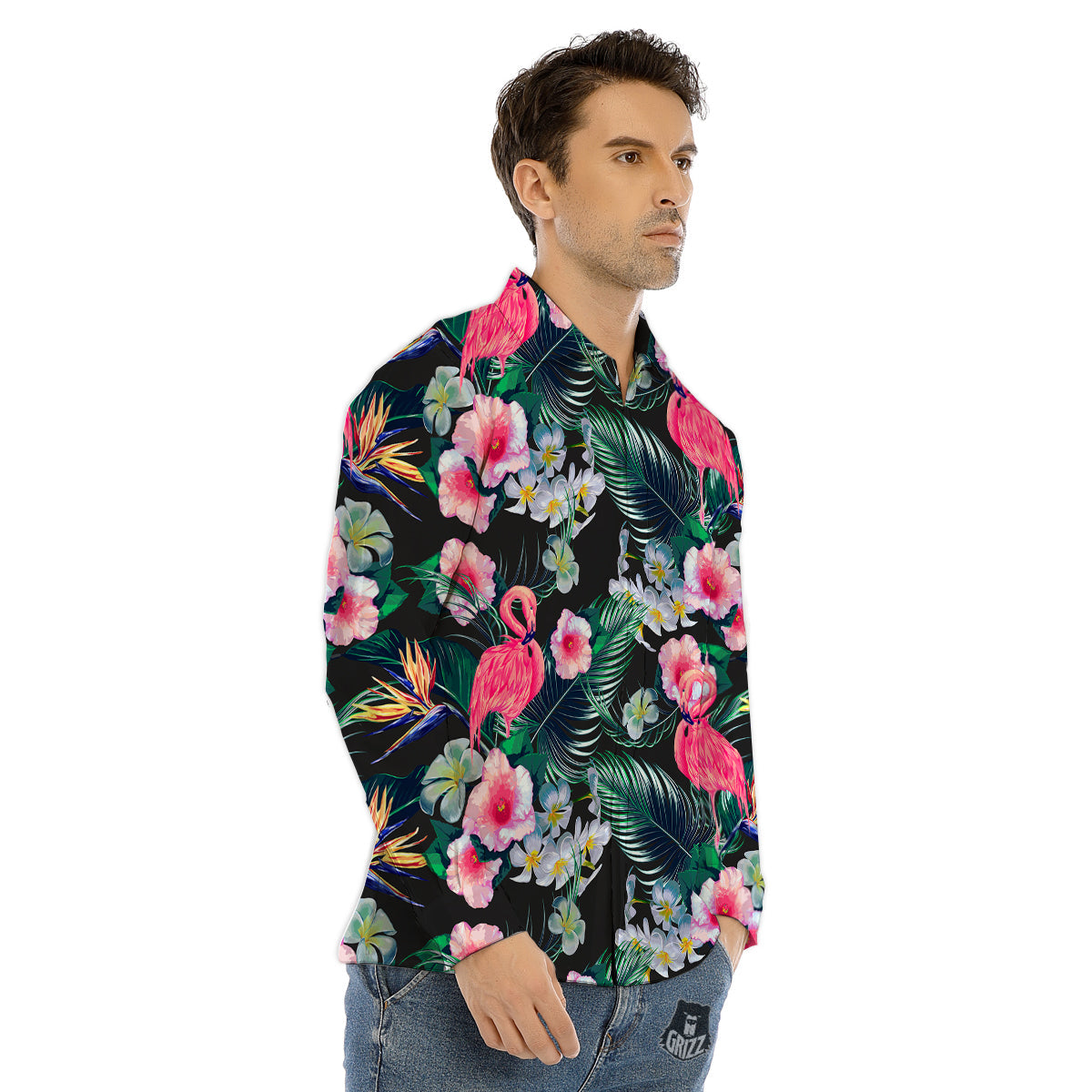 Aloha Flamingo Tropical Print Pattern Men's Dress Shirts-grizzshop