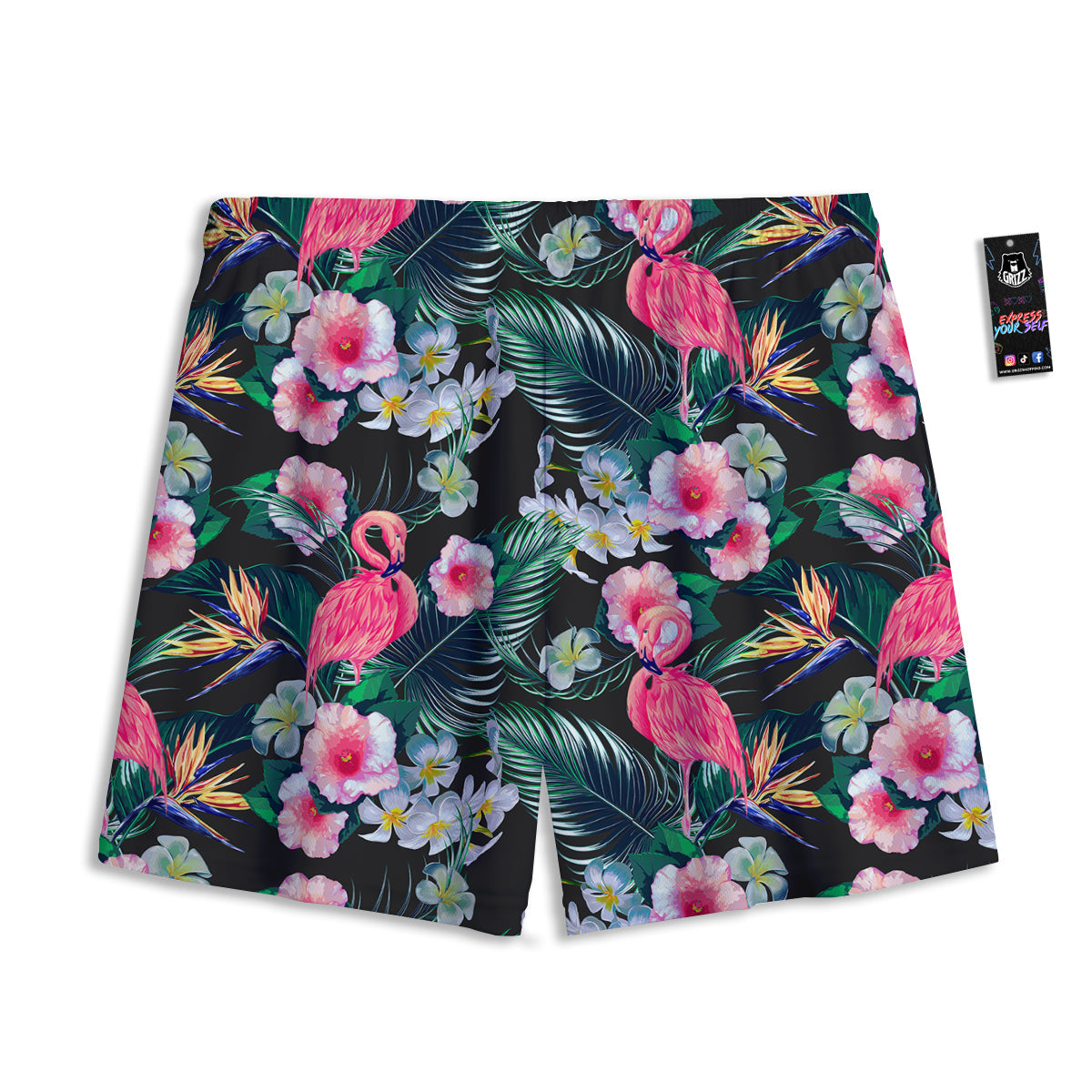 Aloha Flamingo Tropical Print Pattern Mesh Shorts-grizzshop