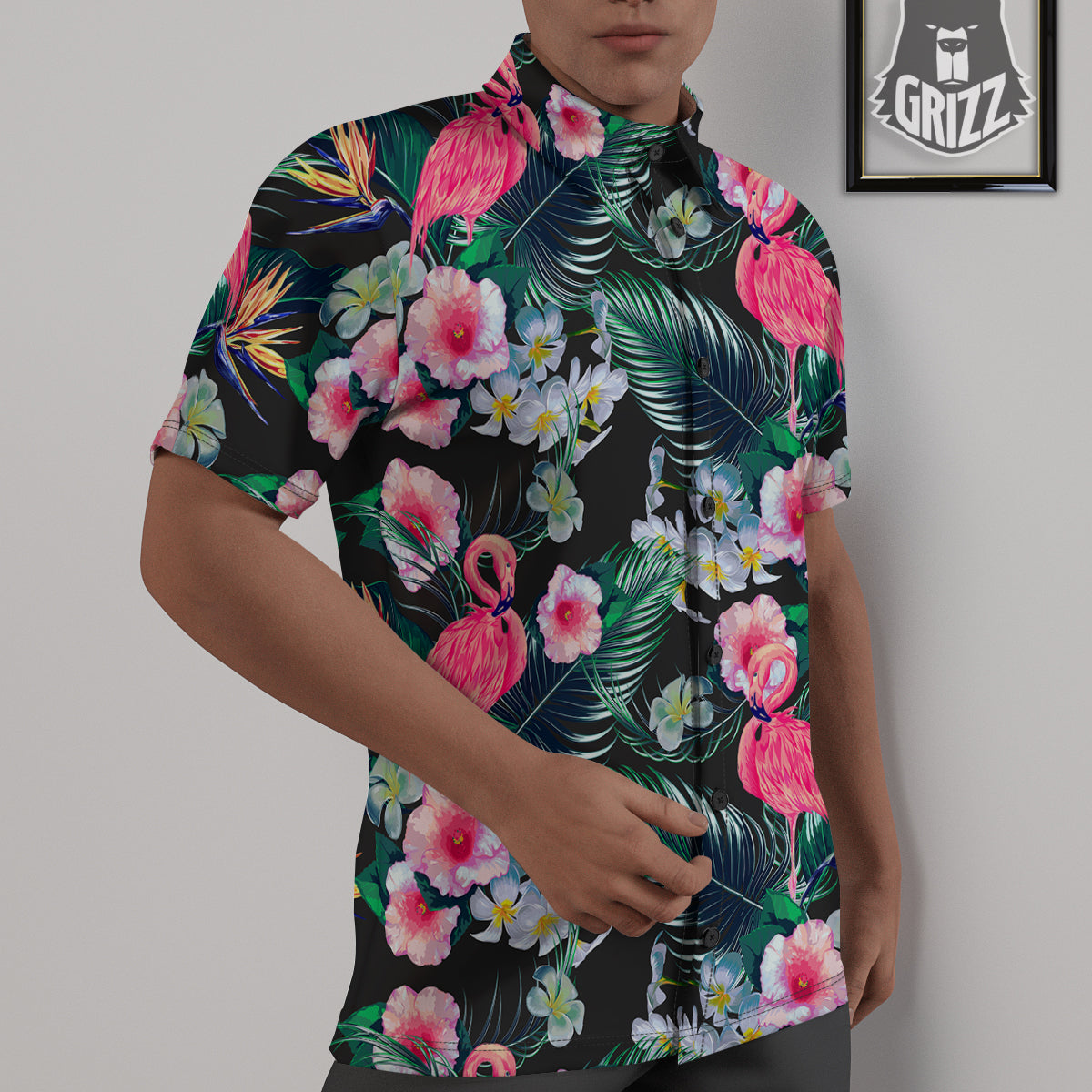 Aloha Flamingo Tropical Print Pattern Untucked Shirts-grizzshop