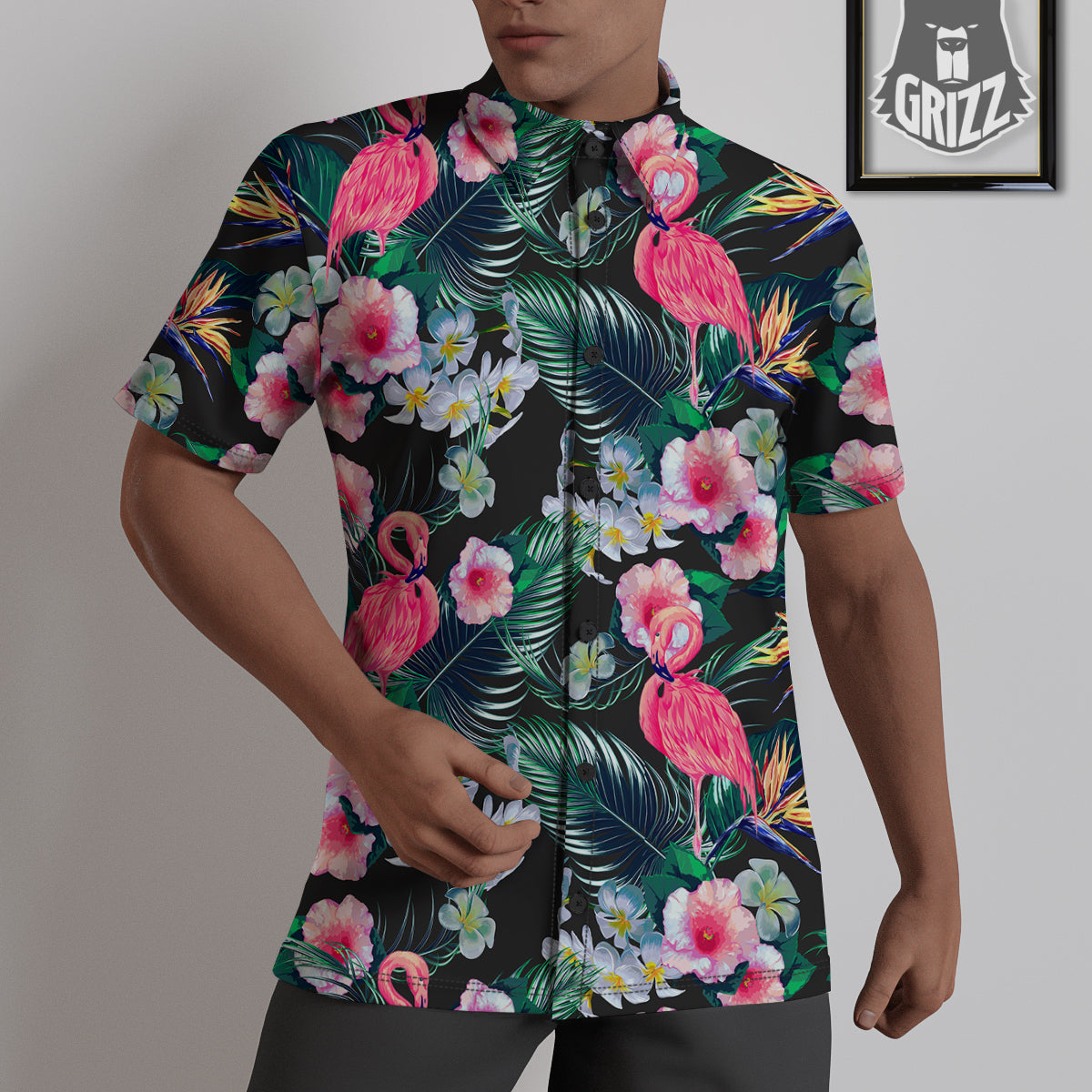 Aloha Flamingo Tropical Print Pattern Untucked Shirts-grizzshop