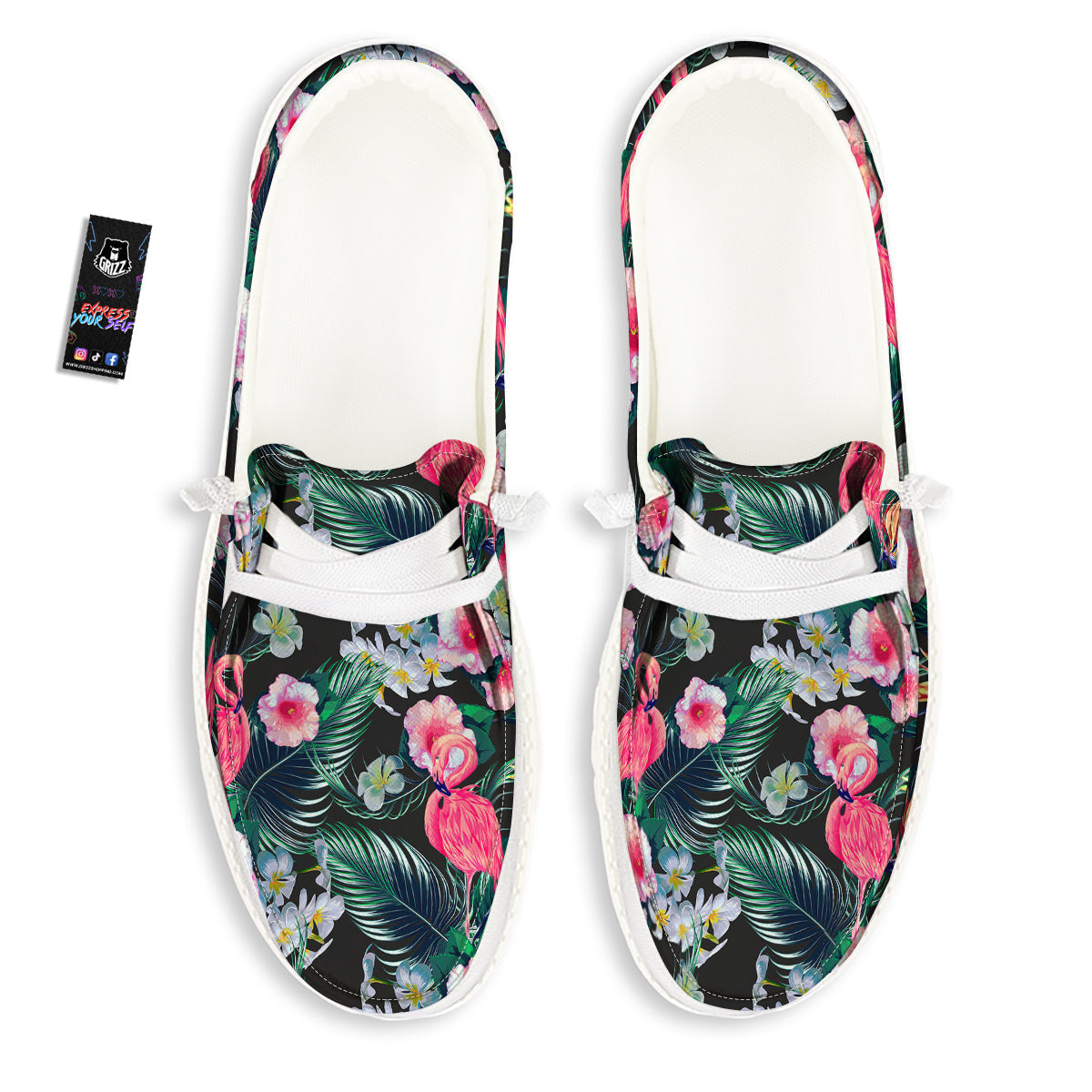 Aloha Flamingo Tropical Print Pattern White Loafers-grizzshop