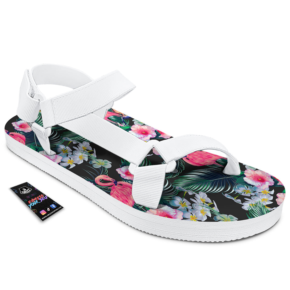 Aloha Flamingo Tropical Print Pattern White Open Toe Sandals-grizzshop