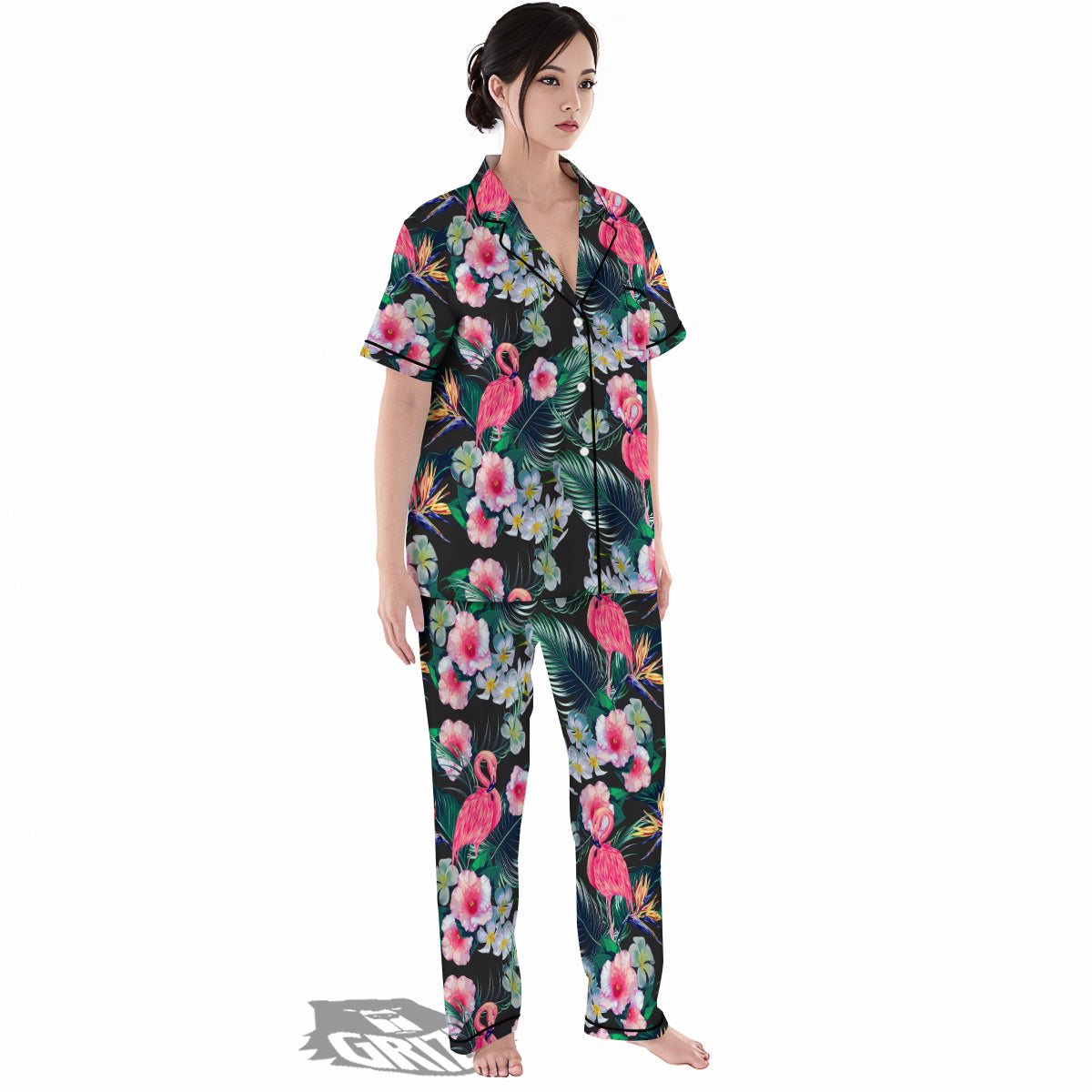 Aloha Flamingo Tropical Print Pattern Women's Pajamas Set-grizzshop