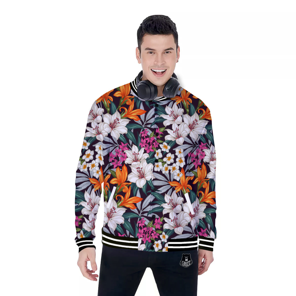 Aloha Flower Tropical Print Pattern Baseball Jacket-grizzshop