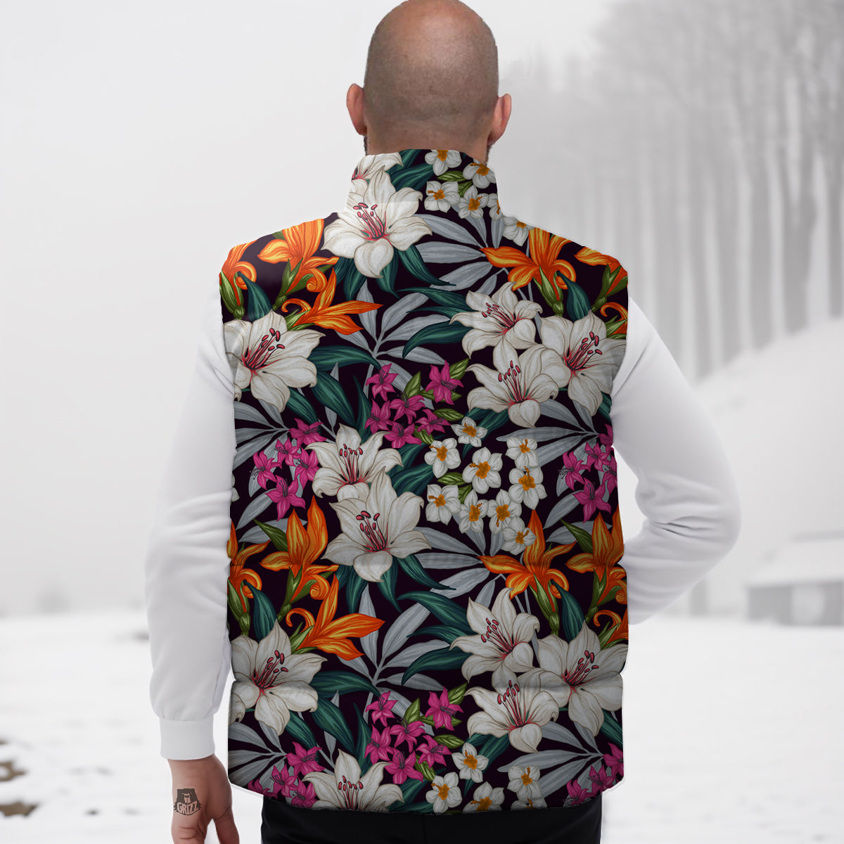 Aloha Flower Tropical Print Pattern Down Vest-grizzshop