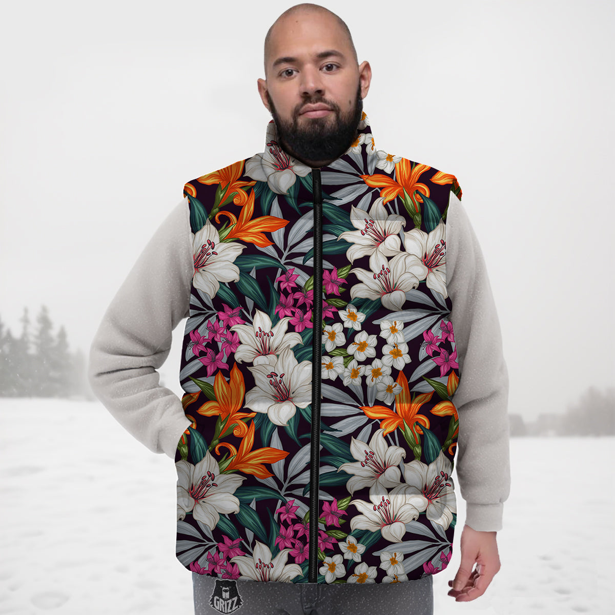 Aloha Flower Tropical Print Pattern Down Vest-grizzshop