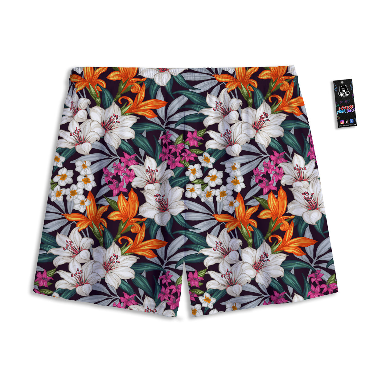 Aloha Flower Tropical Print Pattern Mesh Shorts-grizzshop