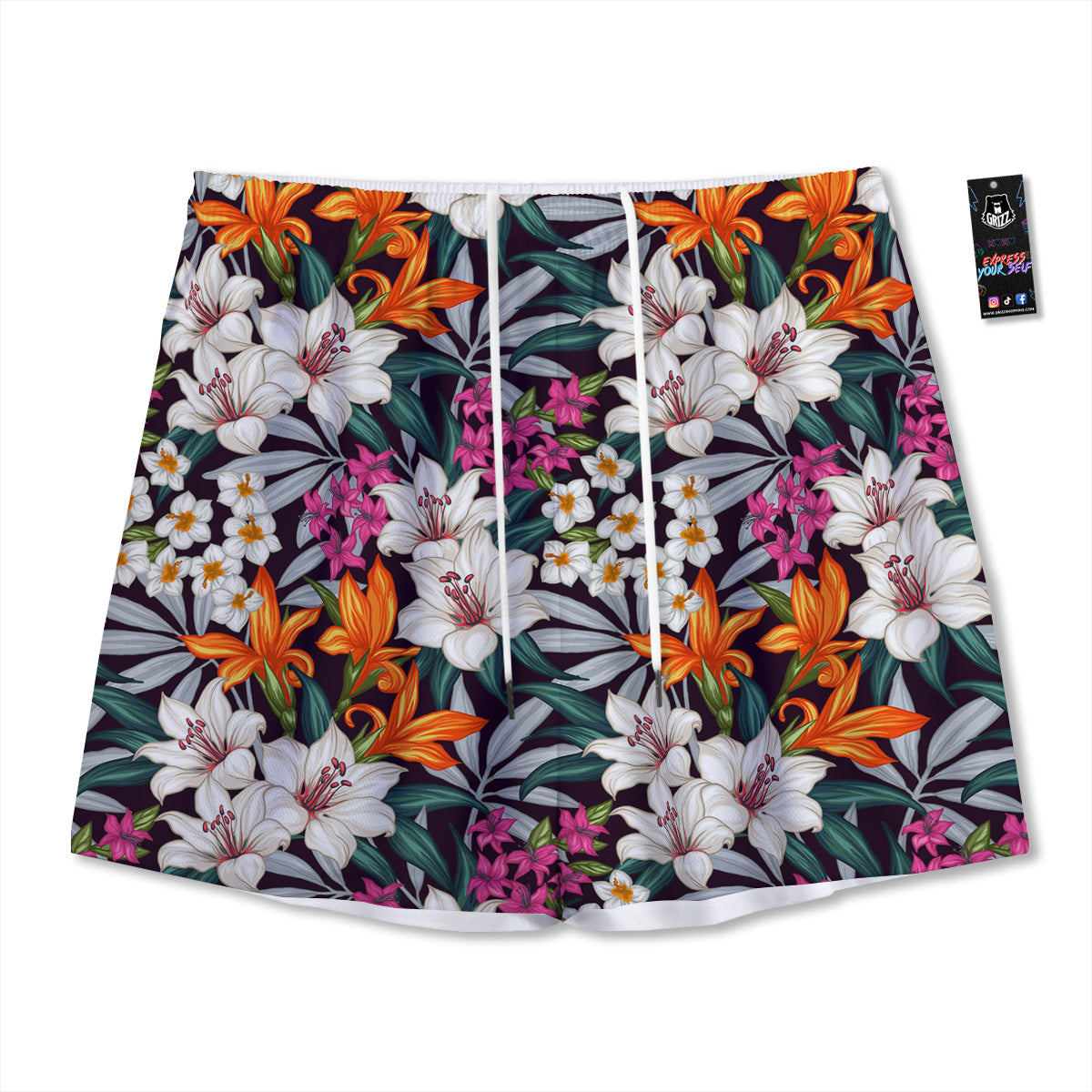 Aloha Flower Tropical Print Pattern Mesh Shorts-grizzshop