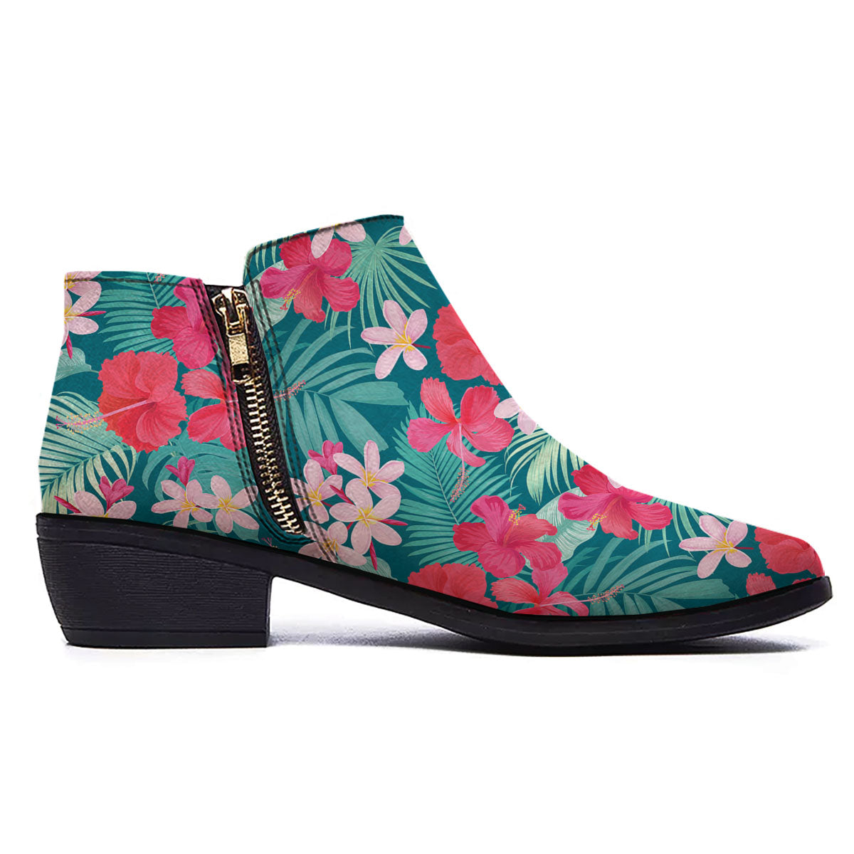 Aloha Hawaiian Flower Print Ankle Boots-grizzshop