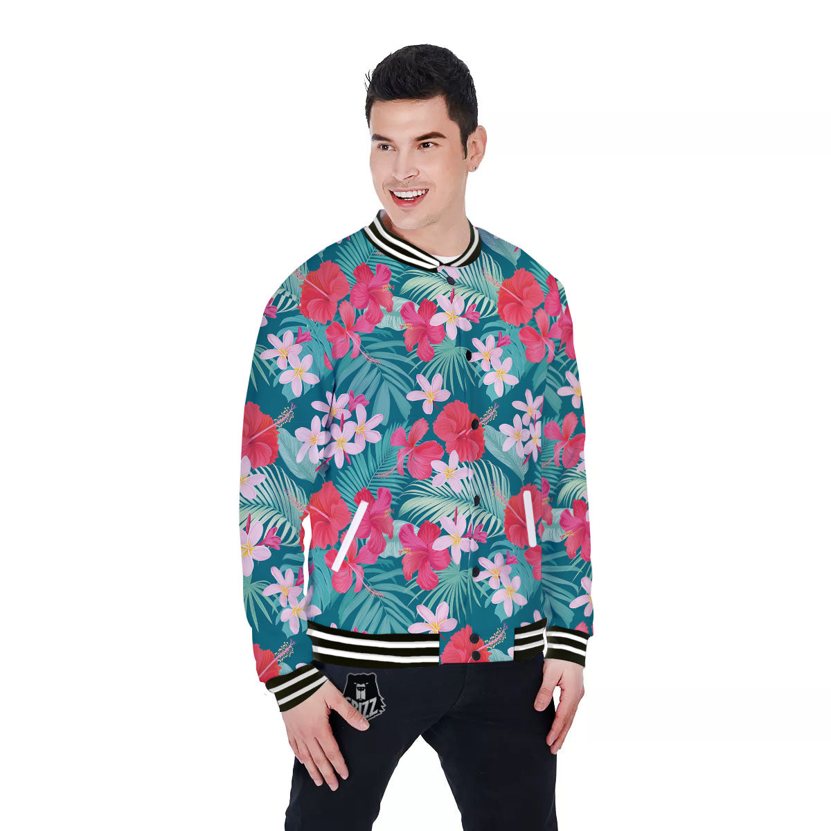 Aloha Hawaiian Flower Print Baseball Jacket-grizzshop