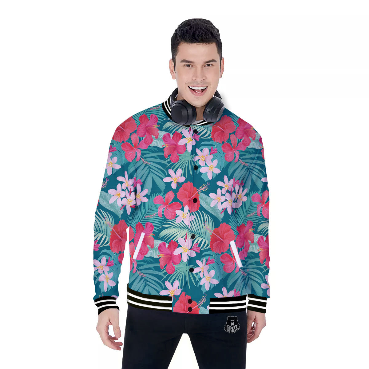 Aloha Hawaiian Flower Print Baseball Jacket-grizzshop