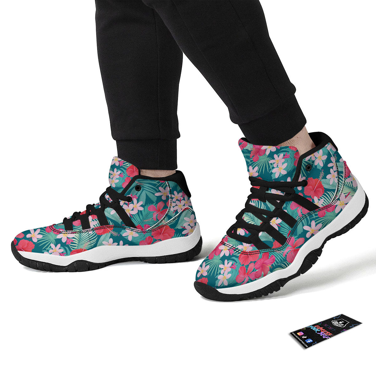 Aloha Hawaiian Flower Print Black Bball Shoes-grizzshop