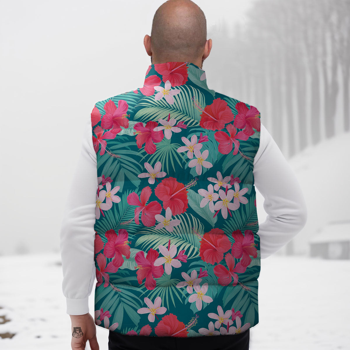 Aloha Hawaiian Flower Print Down Vest-grizzshop