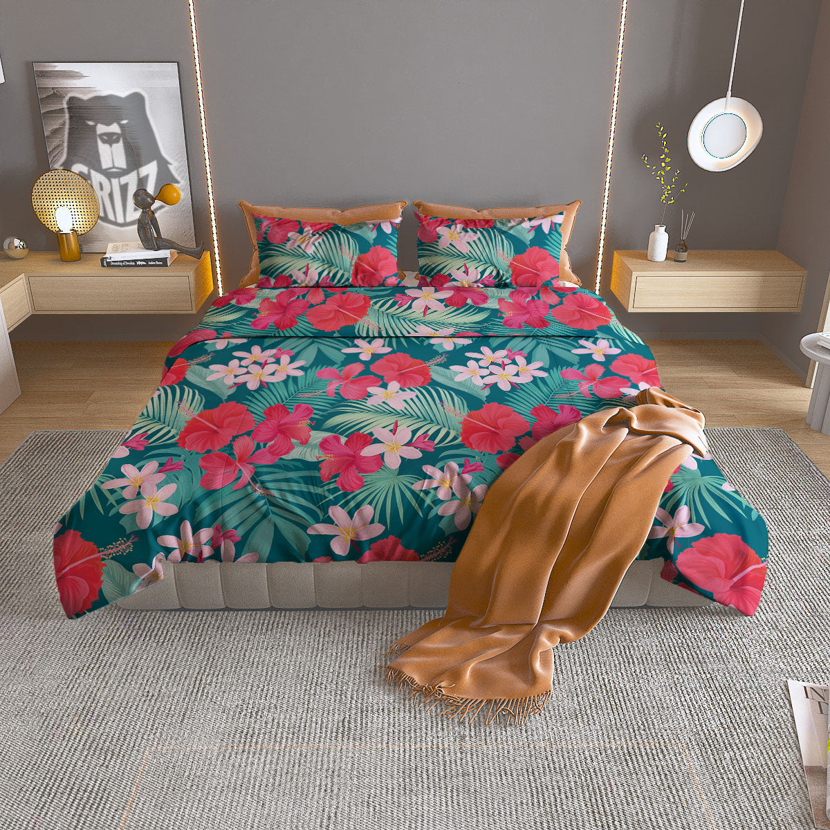Aloha Hawaiian Flower Print Duvet Cover Bedding Set