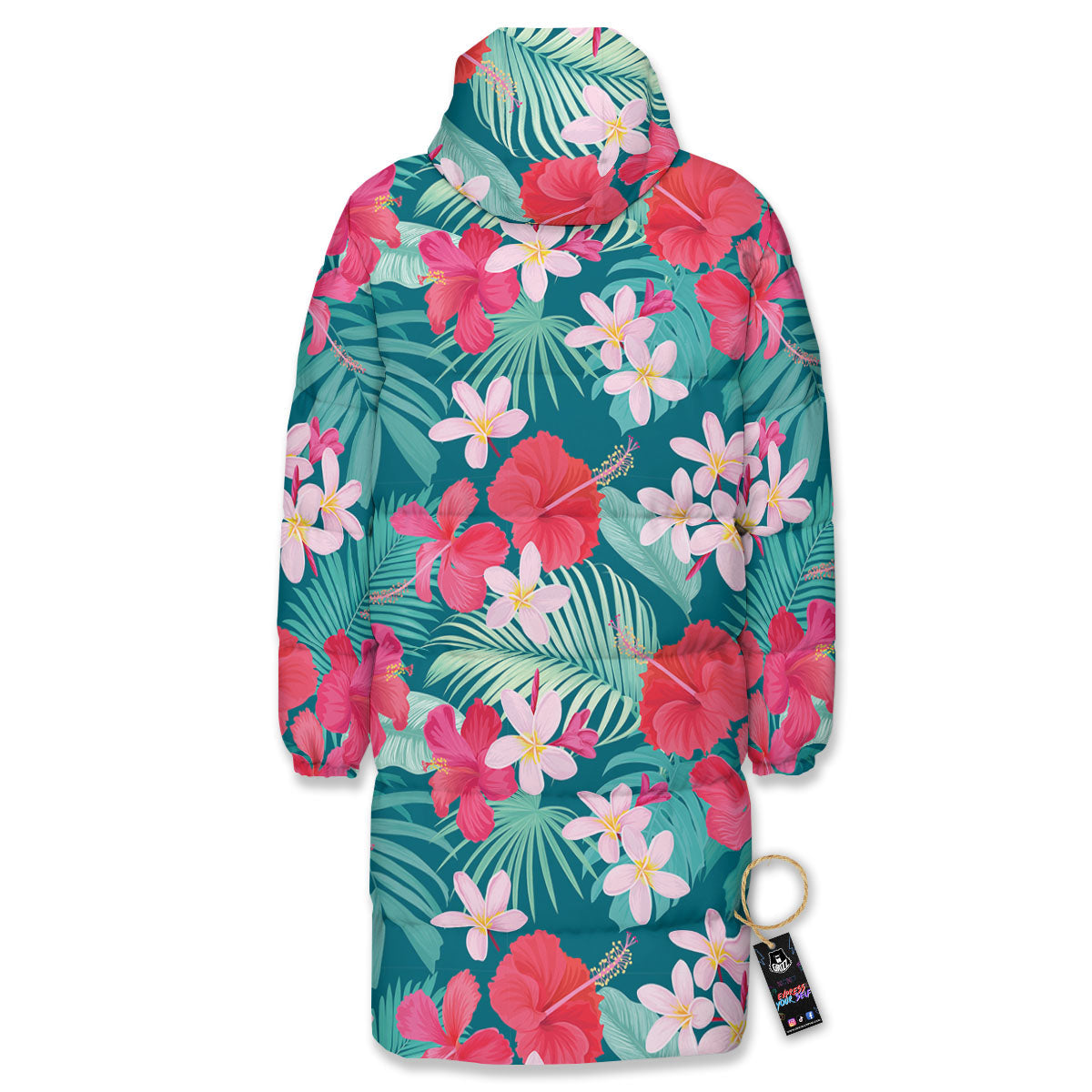 Aloha Hawaiian Flower Print Long Down Jacket-grizzshop