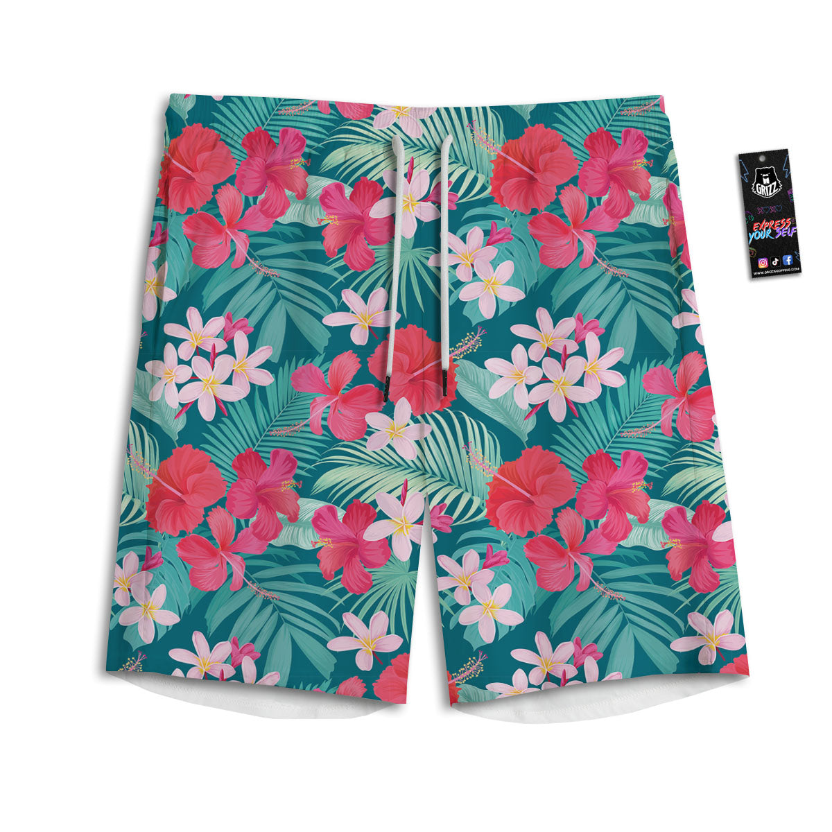 Aloha Hawaiian Flower Print Men's Athletic Shorts-grizzshop
