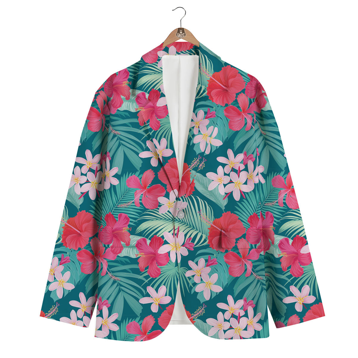 Aloha Hawaiian Flower Print Men's Blazer-grizzshop