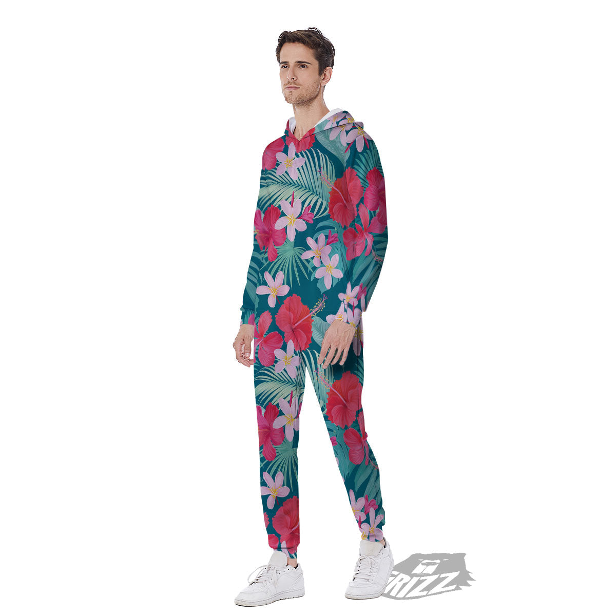Aloha Hawaiian Flower Print Men's Jumpsuit-grizzshop