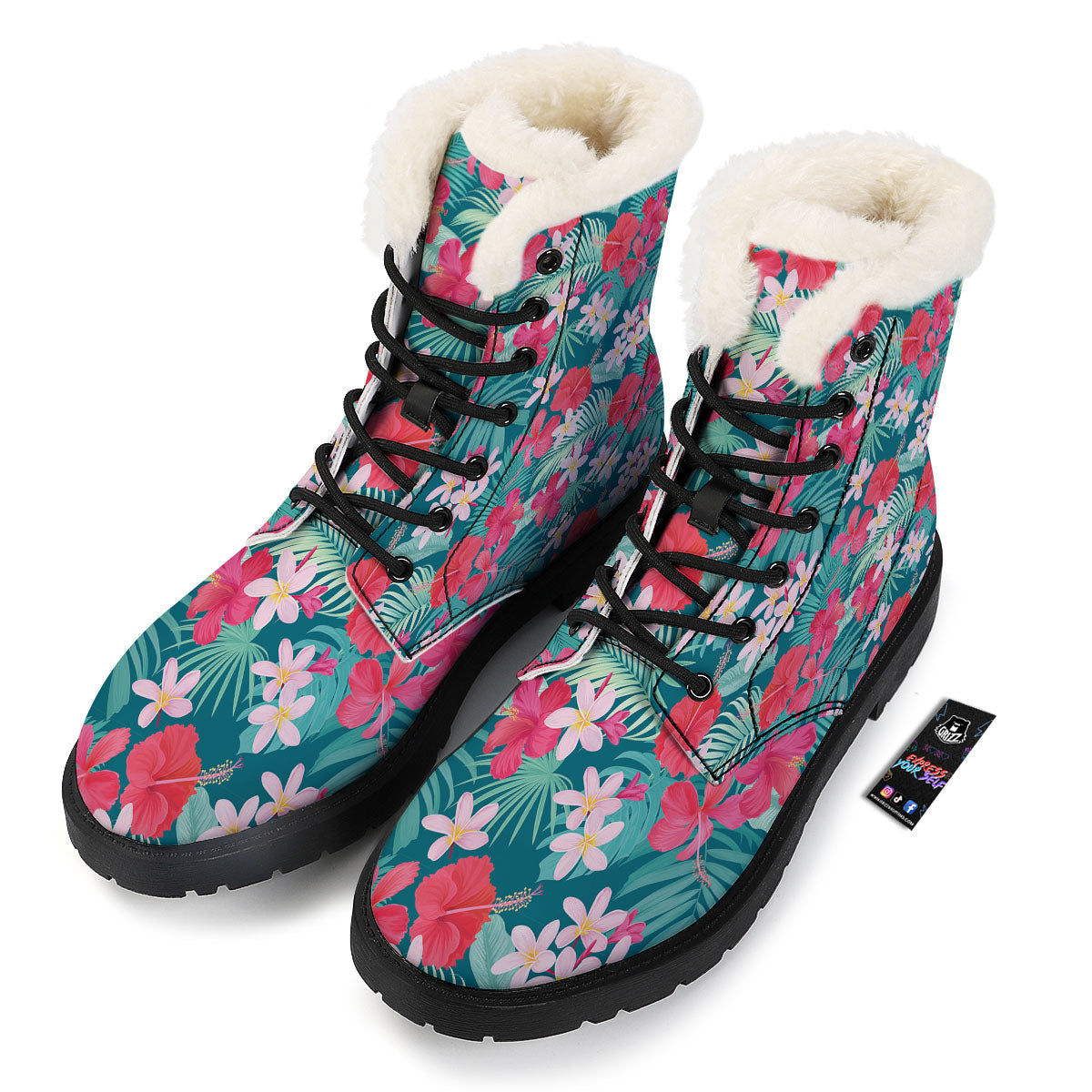 Aloha Hawaiian Flower Print Winter Boots-grizzshop
