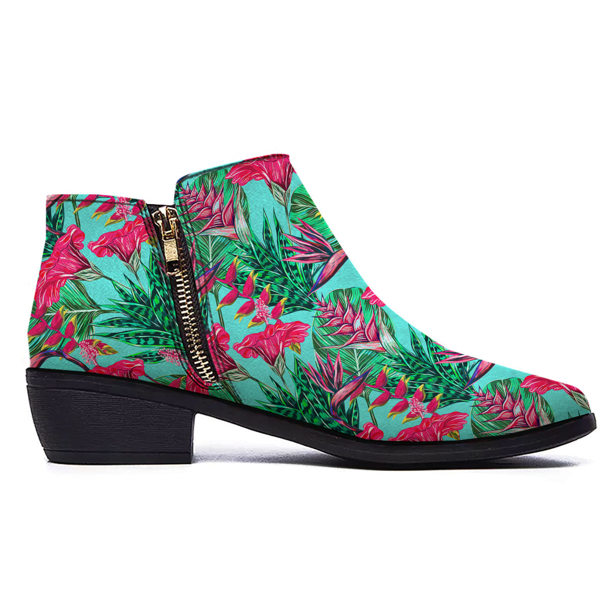 Aloha Hibiscus Hot Teal Pink Print Pattern Ankle Boots-grizzshop