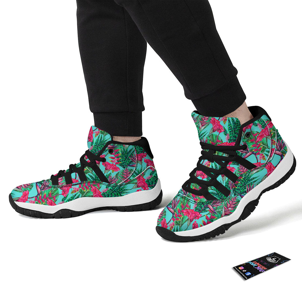 Aloha Hibiscus Hot Teal Pink Print Pattern Black Bball Shoes-grizzshop