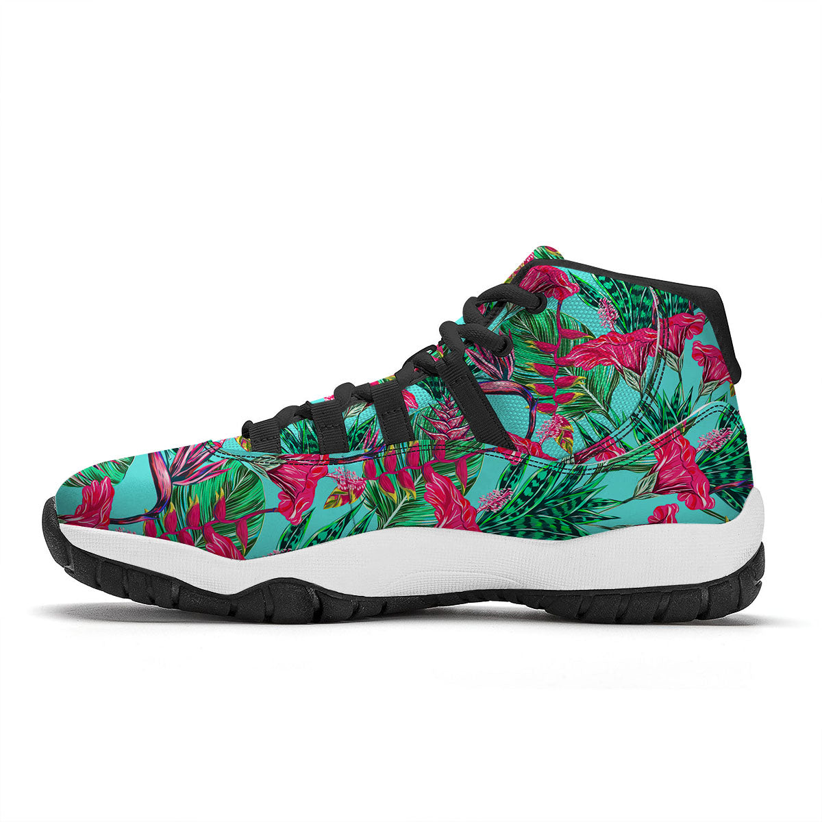 Aloha Hibiscus Hot Teal Pink Print Pattern Black Bball Shoes-grizzshop