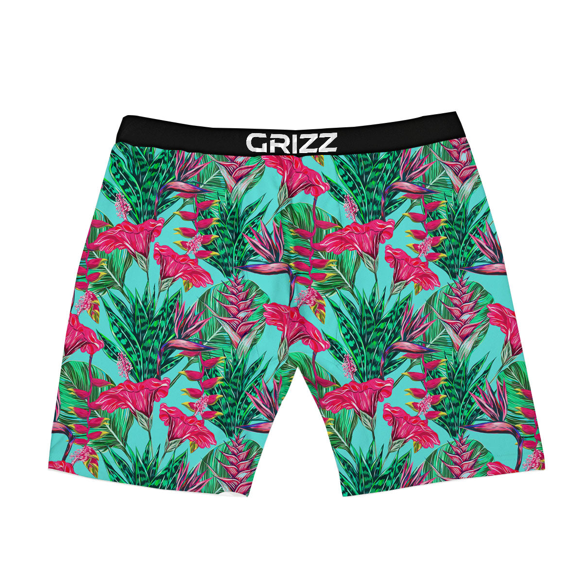 Aloha Hibiscus Hot Teal Pink Print Pattern Boxer Briefs-grizzshop