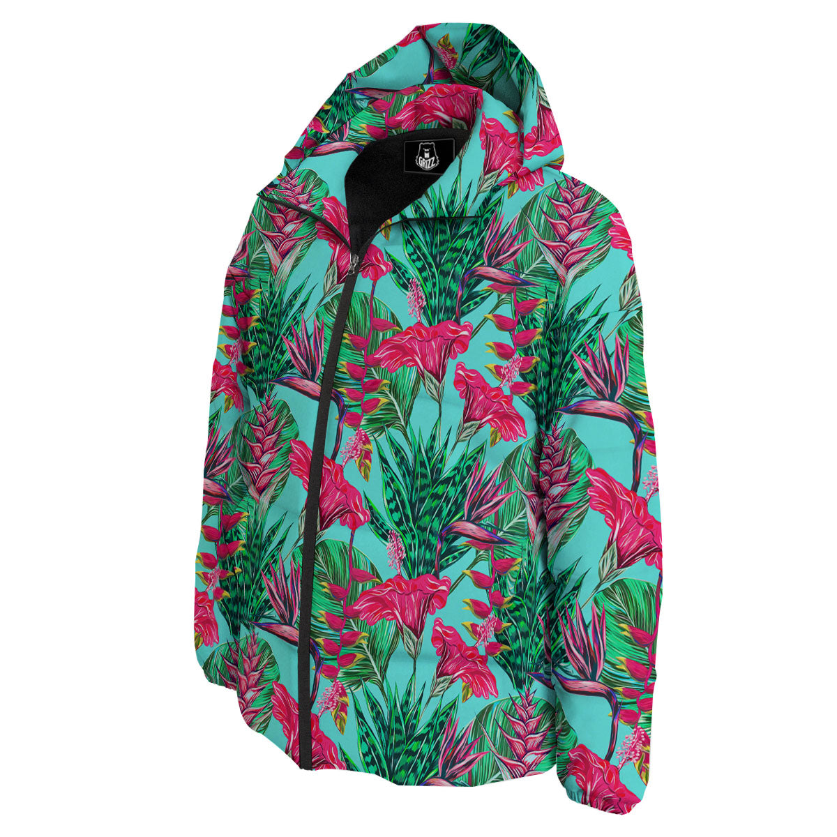 Aloha Hibiscus Hot Teal Pink Print Pattern Down Jacket-grizzshop