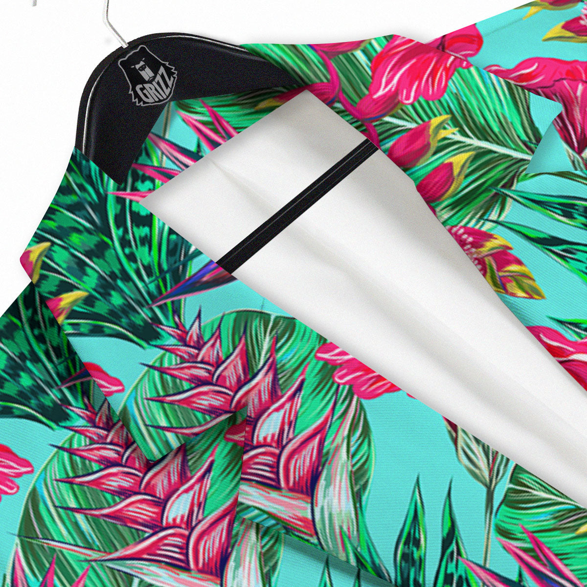 Aloha Hibiscus Hot Teal Pink Print Pattern Men's Sport Coat-grizzshop
