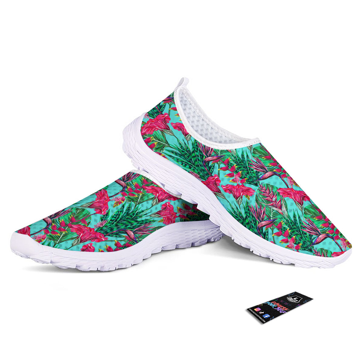 Aloha Hibiscus Hot Teal Pink Print Pattern Nurse Shoes-grizzshop
