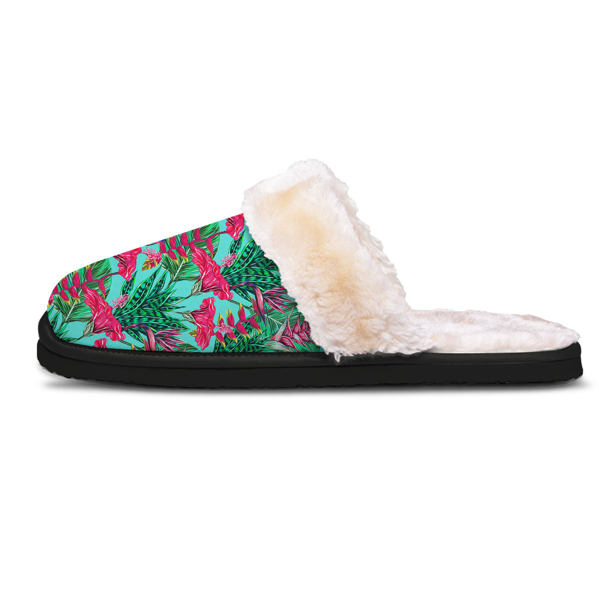 Aloha Hibiscus Hot Teal Pink Print Pattern Slippers-grizzshop