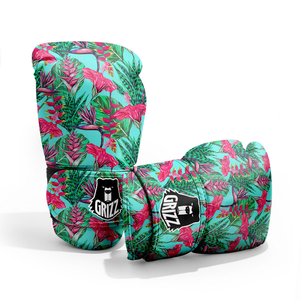 Aloha Hibiscus Hot Teal Pink Print Pattern Pro Boxing Glove