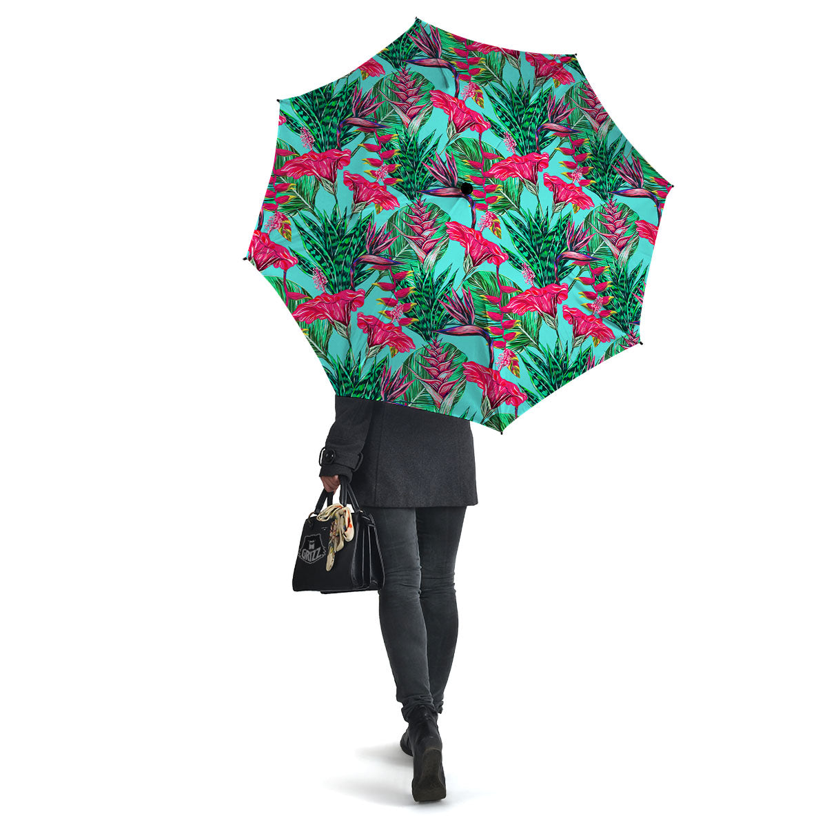 Aloha Hibiscus Hot Teal Pink Print Pattern Umbrella-grizzshop