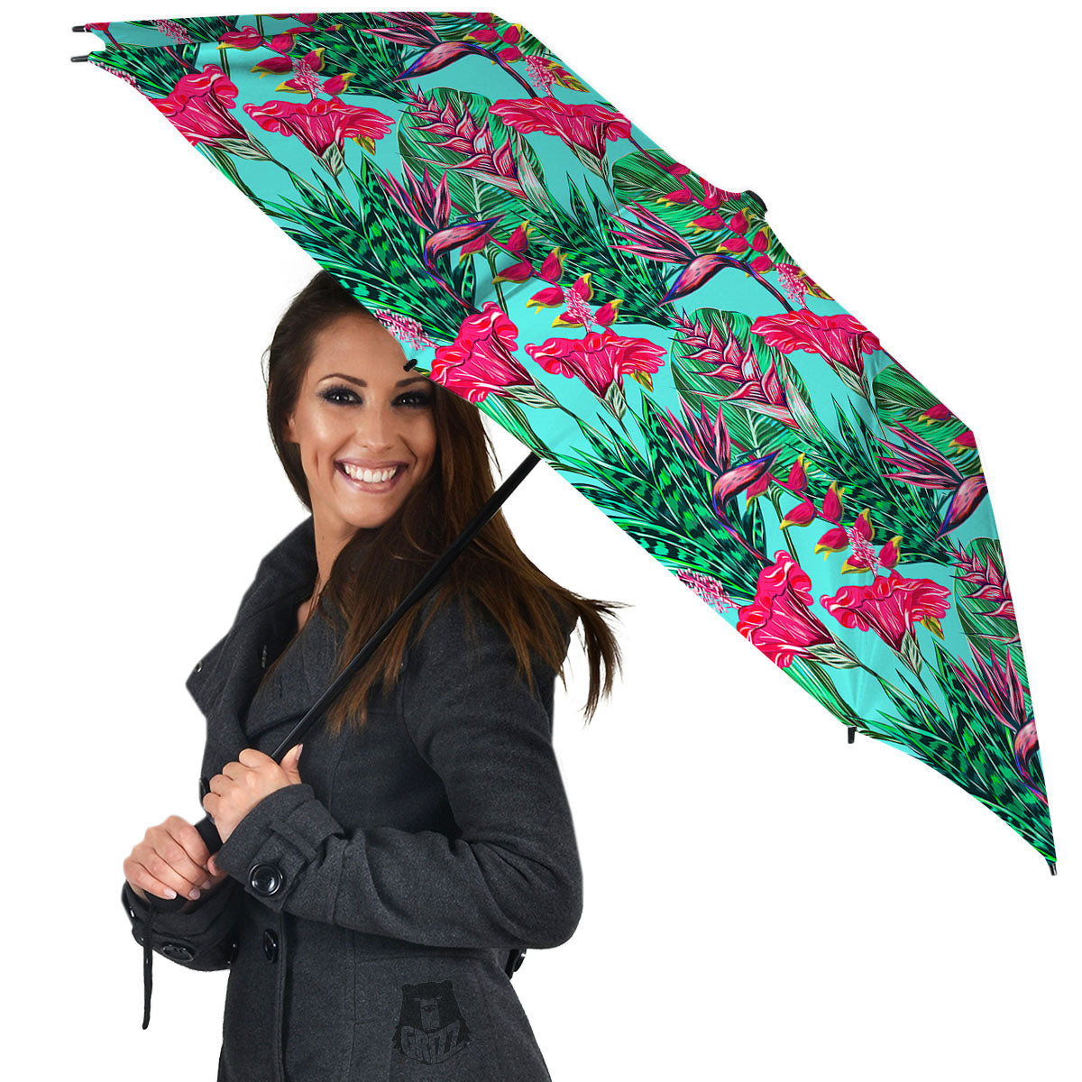 Aloha Hibiscus Hot Teal Pink Print Pattern Umbrella-grizzshop