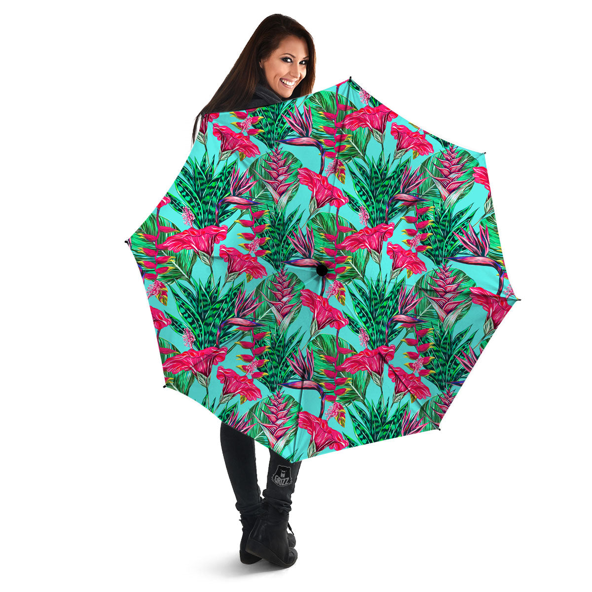 Aloha Hibiscus Hot Teal Pink Print Pattern Umbrella-grizzshop