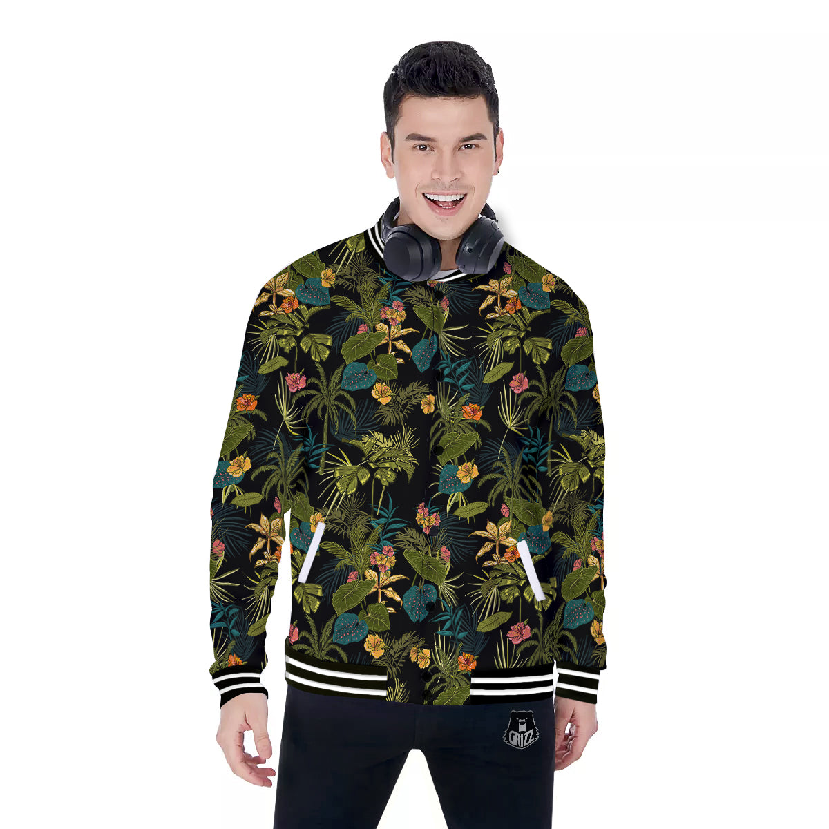 Aloha Hibiscus Tropical Print Pattern Baseball Jacket-grizzshop