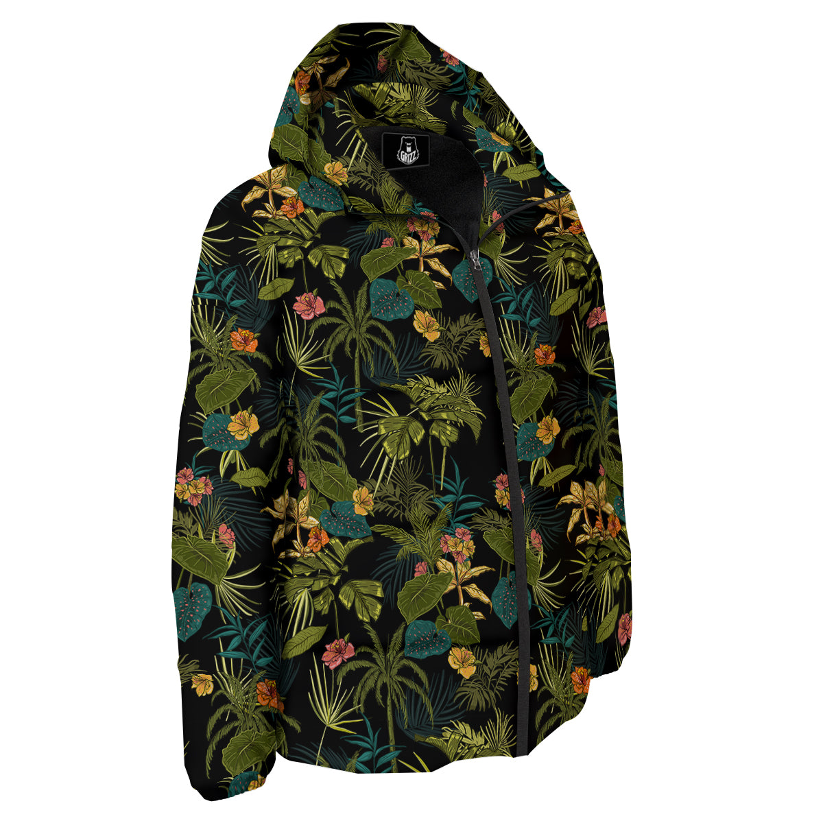 Aloha Hibiscus Tropical Print Pattern Down Jacket-grizzshop
