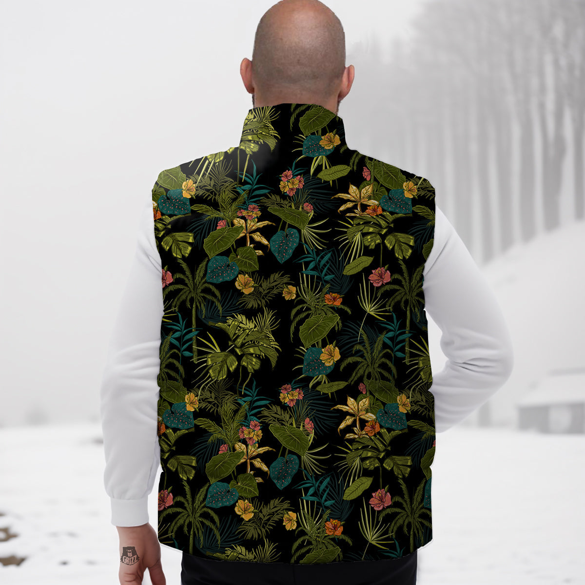 Aloha Hibiscus Tropical Print Pattern Down Vest-grizzshop