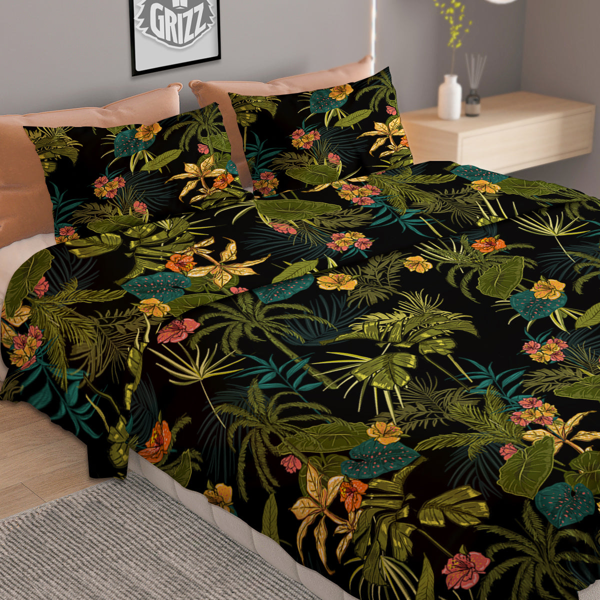 Aloha Hibiscus Tropical Print Pattern Duvet Cover Bedding Set