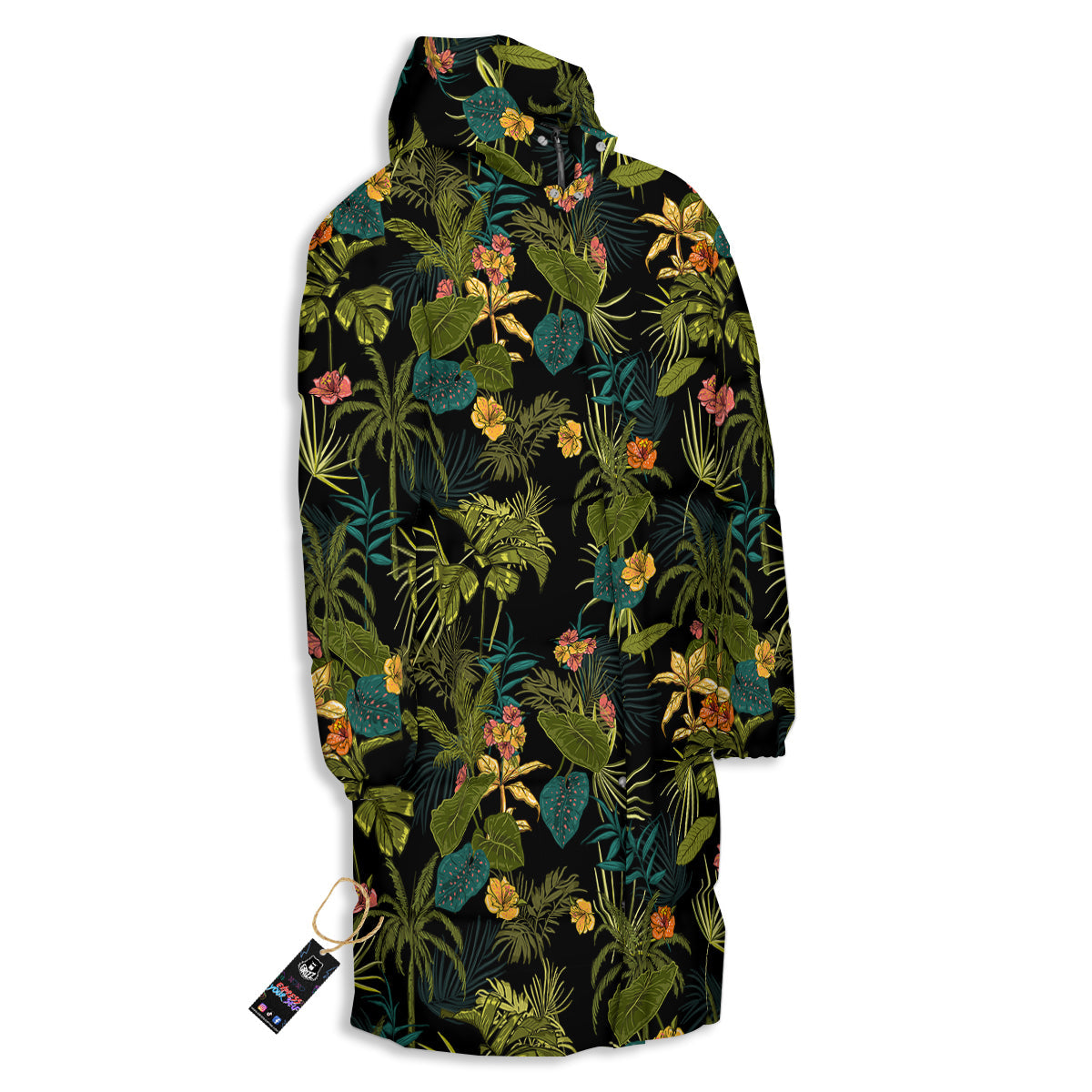 Aloha Hibiscus Tropical Print Pattern Long Down Jacket-grizzshop