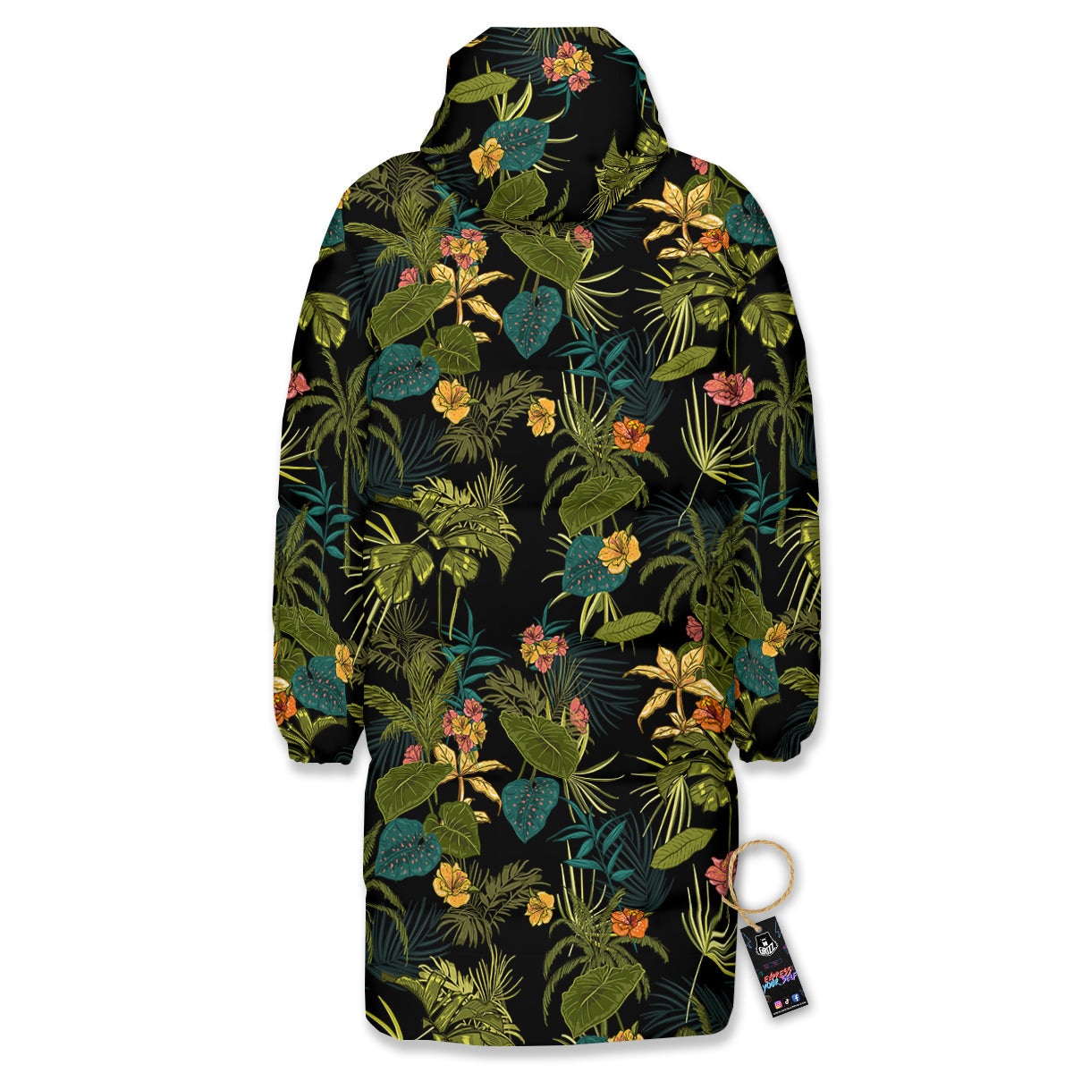 Aloha Hibiscus Tropical Print Pattern Long Down Jacket-grizzshop