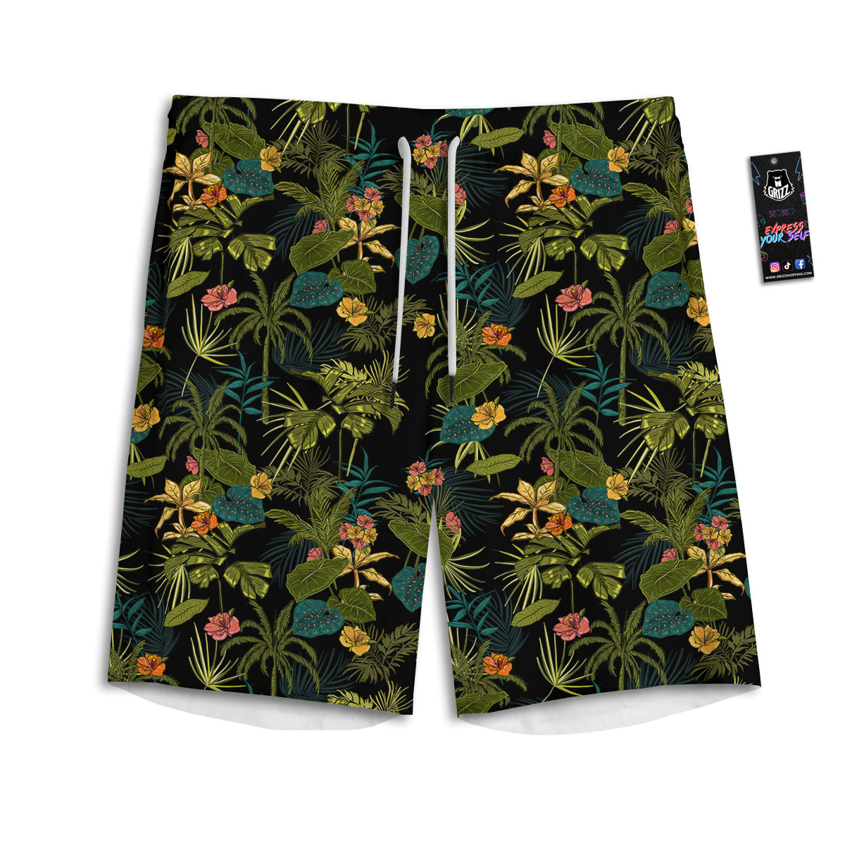 Aloha Hibiscus Tropical Print Pattern Men's Athletic Shorts-grizzshop